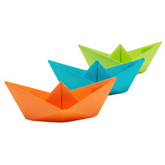 Three Origami Paper Boats Isolated Black Background