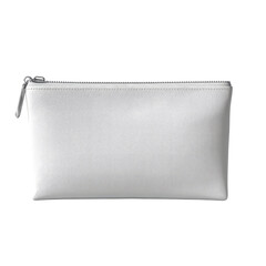 Simple white zippered pouch on a stark black background, clean and minimal