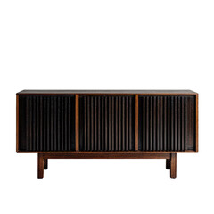 Dark wood sideboard with grooved door panels, minimalist design