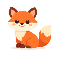 Fototapeta premium Cute Cartoon Fox Illustration Sitting Isolated on White Background