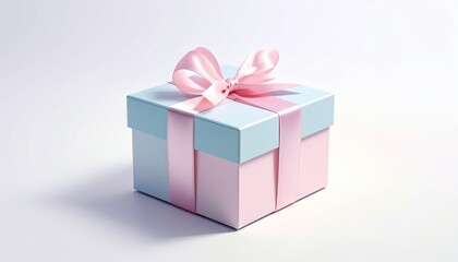 Obraz premium Pastel Gift Box with Pink Ribbon and Bow on White Surface