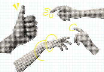 Human Hand Gestures Interaction Concept with Pop Art Halftone Effect