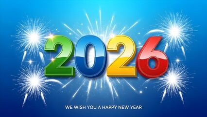 Celebratory fireworks illuminate the night sky with colorful 2026 display