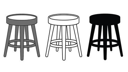 Three stools are shown in a row against a white background.