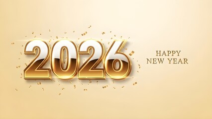 Celebrating the arrival of 2026 with golden confetti and festive decorations on a luxurious background