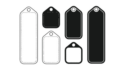 A collection of blank tags in various shapes and sizes.