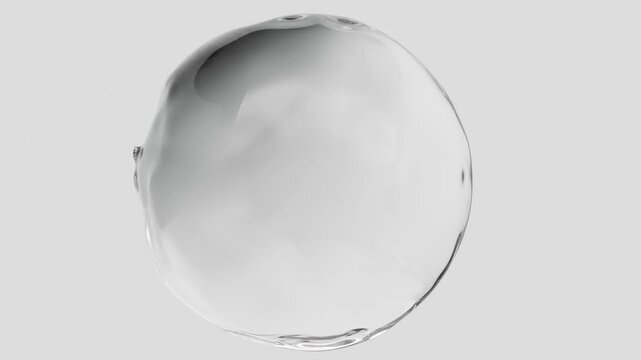 Hydration and moisturizing of cosmetic products, 3d concept motion design. Levitating transparent sphere washed by waves