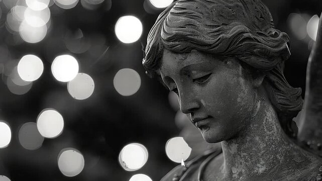 Video A classic black and white  of an angel statue, perfect for use in historical or spiritual contexts