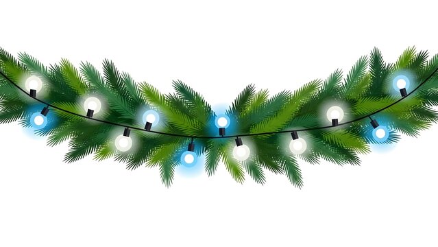 String of lights wrapped around green palm fronds on white background - Powered by Adobe