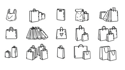A collection of various shopping bag illustrations are displayed in a grid.