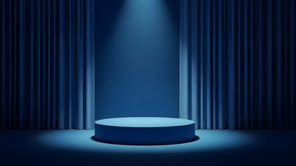 A spotlight shining on a circular stage in a darkened theater
