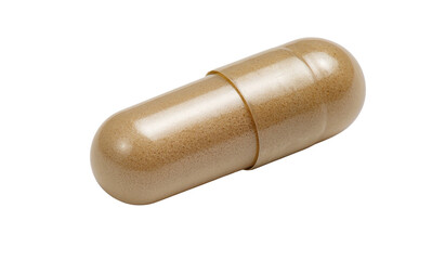Beige capsule, isolated on black, medicine or supplement
