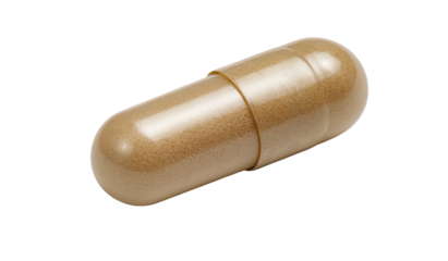 Beige capsule, isolated on black, medicine or supplement