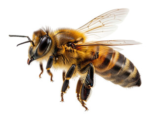 Close up of a honey bee in flight transparent background cutout png