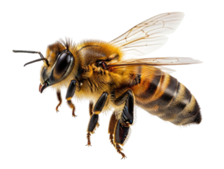 Close up of a honey bee in flight transparent background cutout png