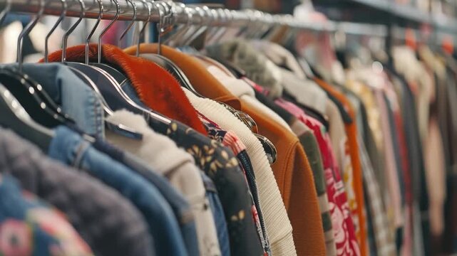 Video Rows of garments displayed on racks in a retail store