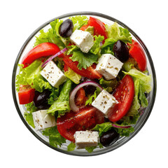 Fresh salad with tomatoes, feta, olives, red onions, and lettuce