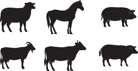 Fototapeta premium Silhouettes of farm animals in profile