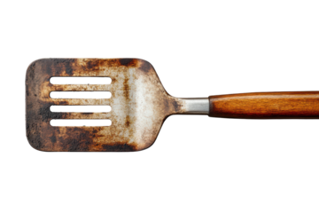 Rustic bbq spatula with a wooden handle displayed on a transparent background for grilling and outdoor cooking enthusiasts