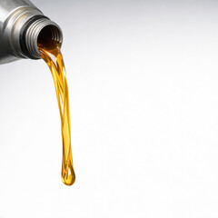 Motor oil pouring from bottle for car engine maintenance