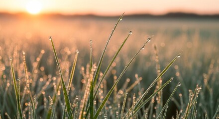 Golden sunrise over wheat field.