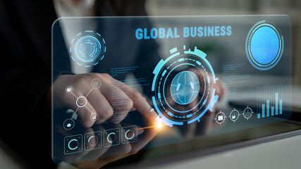 Global business partnerships and international trade concept. A dashboard for worldwide market analytics, data visualization, and company strategy. Motif