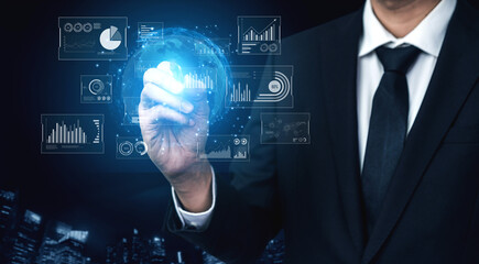 Real-time global data analytics dashboard visualizing insights from interconnected systems for decision-making, business analytics, and digital transformation Vouch