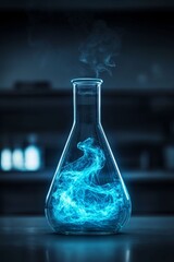 Blue Hyaluronic Acid Serum Formulation in Lab Glassware for Skincare