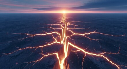 Lightning strikes on dark landscape.