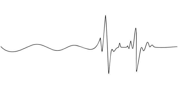Electrocardiogram ecg or ekg waveform showing heart rhythm, isolated on continuous one line art of vector illustration, Continuous line representing a heartbeat outline vector art illustration, Heart