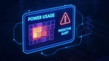Power usage predictive alert digital interface with glowing warning sign heatmap display neon grid and data visualization futuristic technology concept energy consumption monitoring risk detection - Powered by Adobe