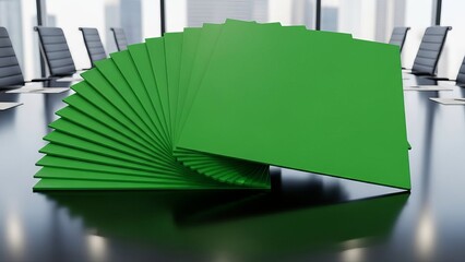 A Stack of Blank Green Papers on a Desk