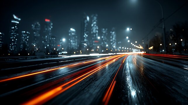 Colorful car light trails downtown street pictures