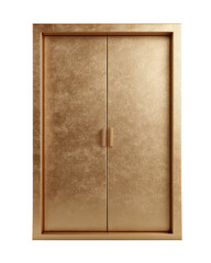 Elegant, aged gold double doors, framed, centered on a black backdrop