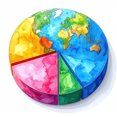 Colorful pie chart representing a world map