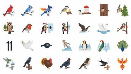 Collection of diverse bird species and winter-themed elements. © Rehan Dwi Yoga