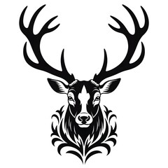 Majestic stag head with antlers and floral elements