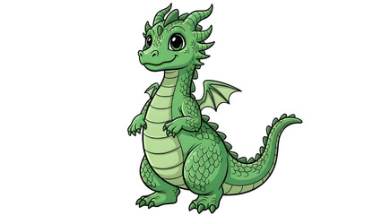 Obraz premium green dragon vector, Cute Green Dragon Cartoon Character Standing Upright With Wings, Playful Friendly Fantasy Creature