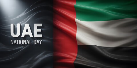 United arab emirates national day celebration with waving flag and bold text design