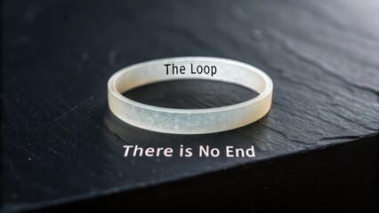 Abstract translucent paper ring floating on black surface