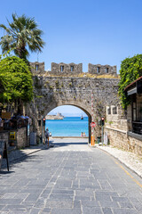 Panayia Virgin Mary Gate from the Middle Ages old town of Rhodes island, Greece