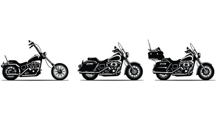 Obraz premium Three different styles of motorcycles are displayed in a row.