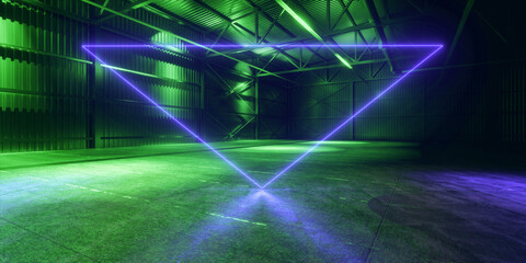 Cyber Futuristic Underground Basement Center Sci Fi Laser Neon Glowing VIbrant Concrete Grunge Warehouse Dystopian 3D Rendering