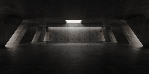 Cyber Futuristic Underground Basement Center Sci Fi Laser Neon Glowing VIbrant Concrete Grunge Warehouse Dystopian 3D Rendering