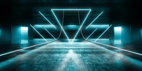 Cyber Futuristic Underground Basement Center Sci Fi Laser Neon Glowing VIbrant Concrete Grunge Warehouse Dystopian 3D Rendering © IM_VISUALS