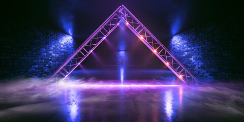 Cyber Futuristic Underground Basement Center Sci Fi Laser Neon Glowing VIbrant Concrete Grunge Warehouse Dystopian 3D Rendering