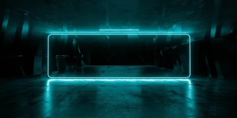 Cyber Futuristic Underground Basement Center Sci Fi Laser Neon Glowing VIbrant Concrete Grunge Warehouse Dystopian 3D Rendering © IM_VISUALS