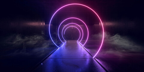 Cyber Futuristic Underground Basement Center Sci Fi Laser Neon Glowing VIbrant Concrete Grunge Warehouse Dystopian 3D Rendering