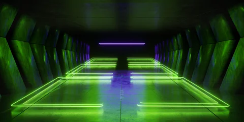 Cyber Futuristic Underground Basement Center Sci Fi Laser Neon Glowing VIbrant Concrete Grunge Warehouse Dystopian 3D Rendering © IM_VISUALS