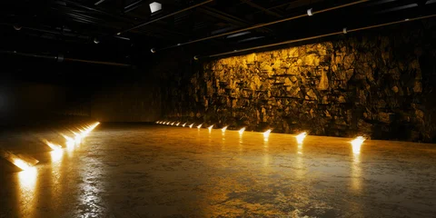 Cyber Futuristic Underground Basement Center Sci Fi Laser Neon Glowing VIbrant Concrete Grunge Warehouse Dystopian 3D Rendering © IM_VISUALS